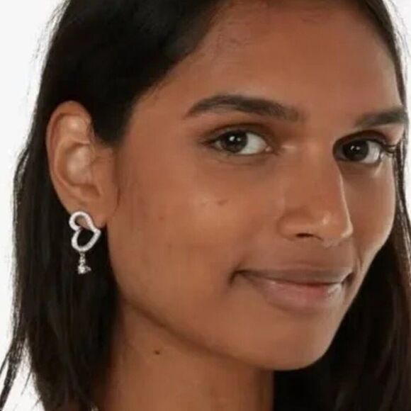 New Vivienne Westwood Silver Crystal Orb Charm Heart Post Earrings - Picture 3 of 7